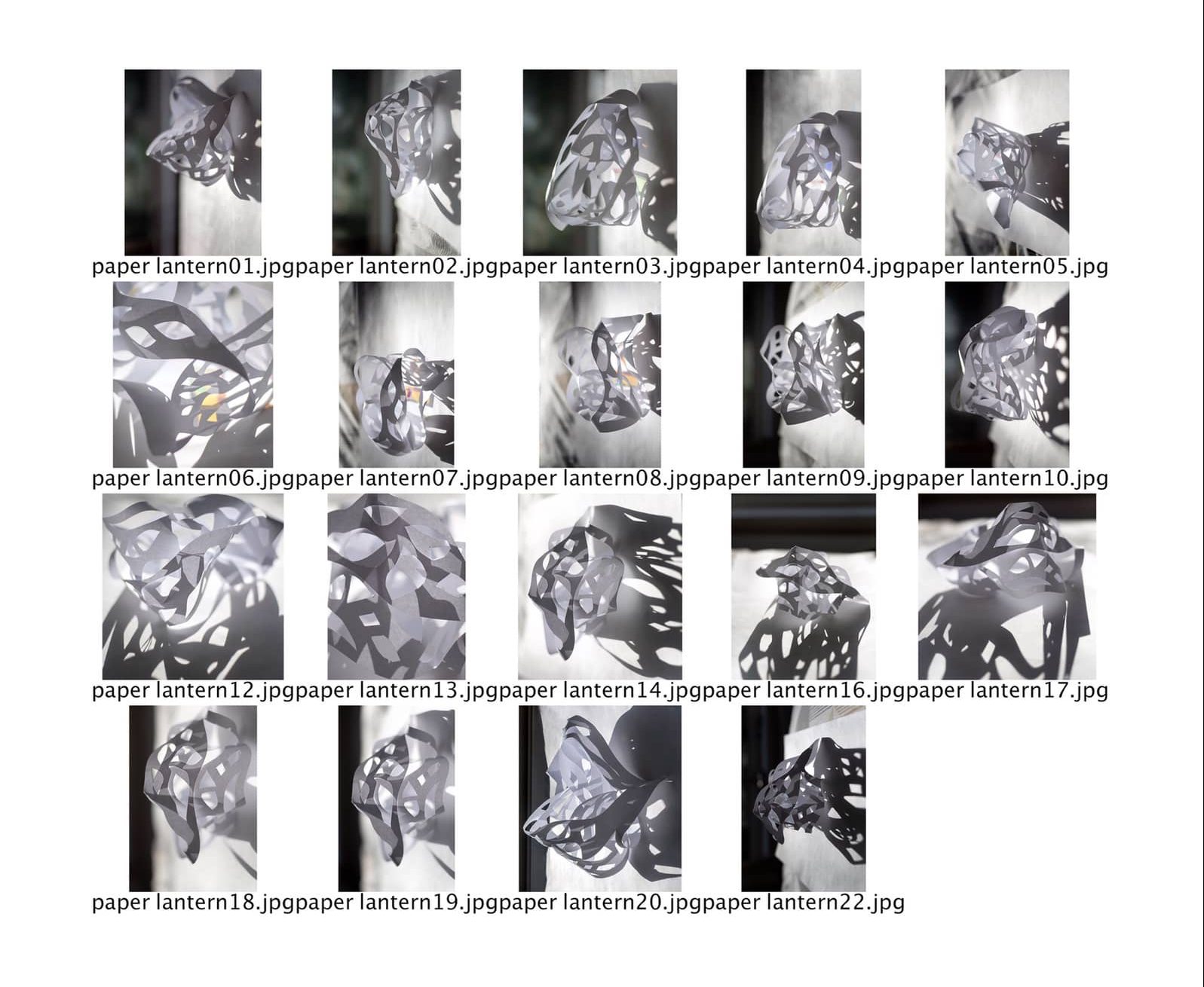 A Contact sheet of paper lantern images