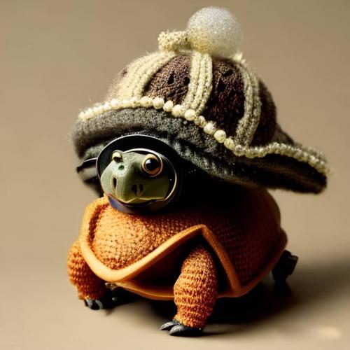 Tortoise Wearing a Sweater and a Woolly Hat