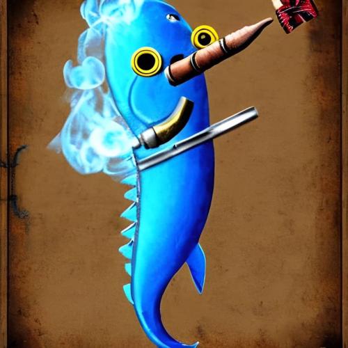 Blue Fish Smoking a Cigar